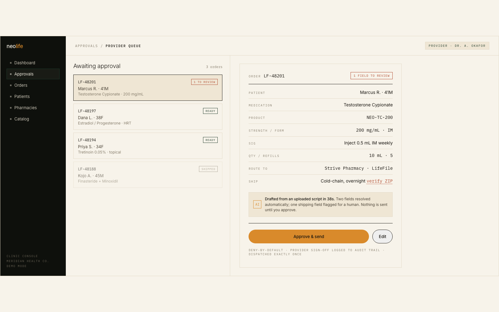 NeoLife provider approval console